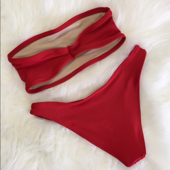 ❤️ Red Bandeau High Hip Cut Bikini ❤️ by LucyBea - Picture 2 of 5
